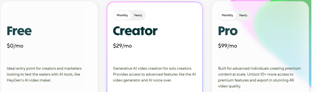Pricing Options for HeyGen